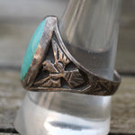 Vintage Sterling Turquoise Thunderbird Ring 10.5