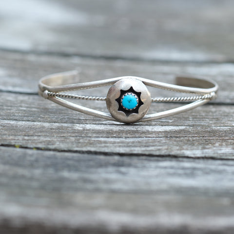 Vintage Sterling Turquoise Shadowbox Cuff