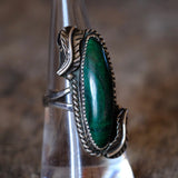 Vintage Sterling Malachite Feather Ring 7.5