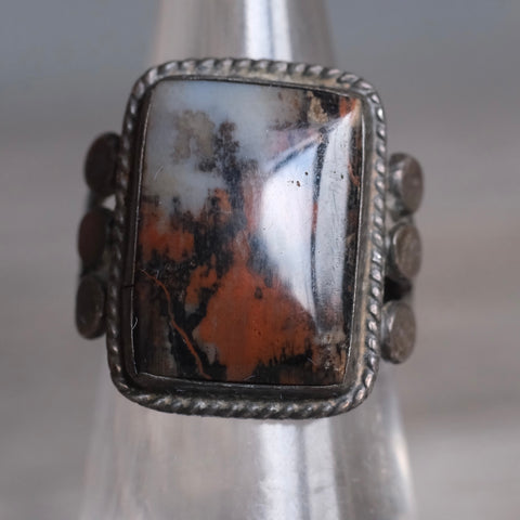 Vintage Sterling Petrified Wood Ring 5.75