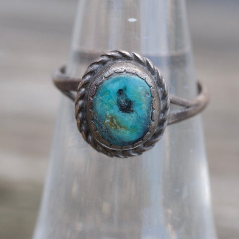 Vintage Sterling Turquoise Roper Ring 5.5