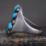 Vintage Sterling Turquoise Cluster Ring 10.25