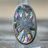 Vintage Sterling Abalone Sweet Leaf Ring 7.75
