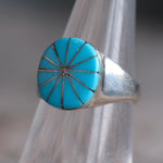 Vintage Sterling Turquoise Inlay Pinwheel Ring 5.5