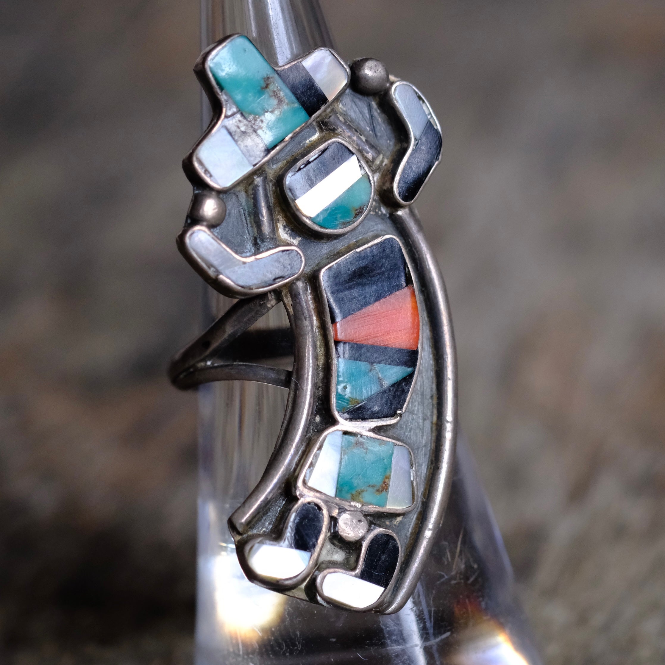 Vintage Sterling Multistone Inlay Ring 6.25