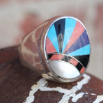 Vintage Sterling Multistone Inlay Sunrise Ring 5.5