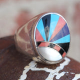 Vintage Sterling Multistone Inlay Sunrise Ring 5.5