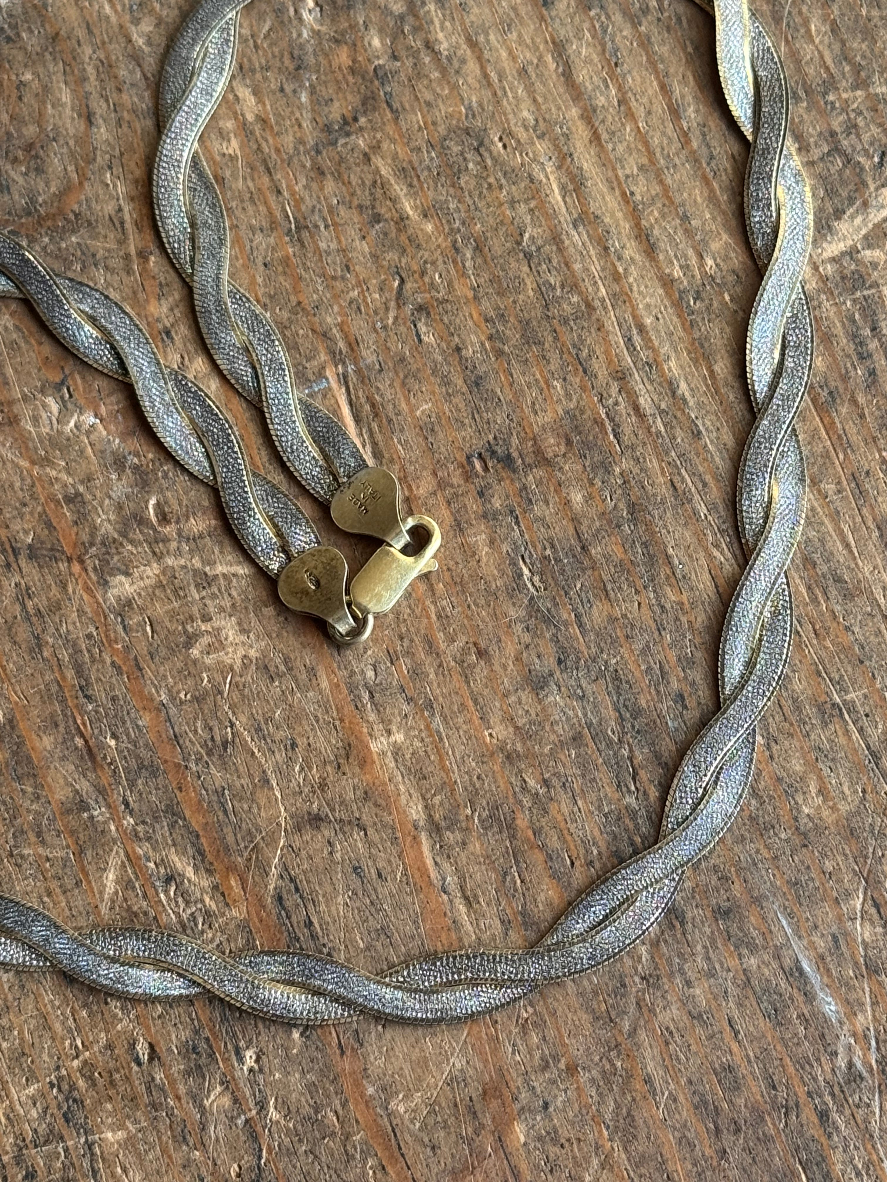 Vintage Sterling Silver 18” Gold Tone Etched Twist Herringbone Chain