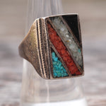 Vintage Sterling Multistone Inlay Ring 7.75