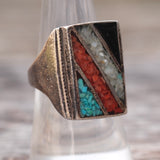 Vintage Sterling Multistone Inlay Ring 7.75