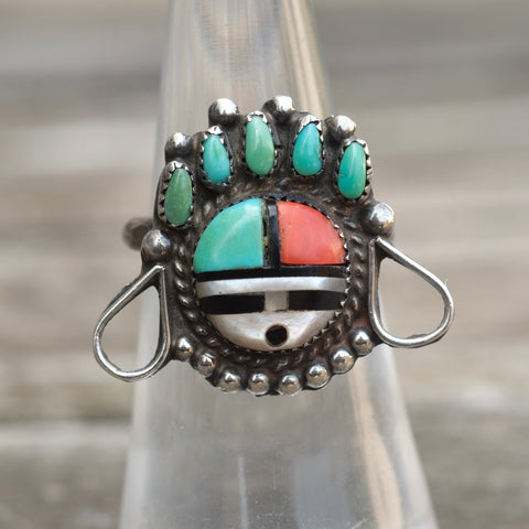 Vintage Sterling Zuni Inlay Sunface Ring 6.25