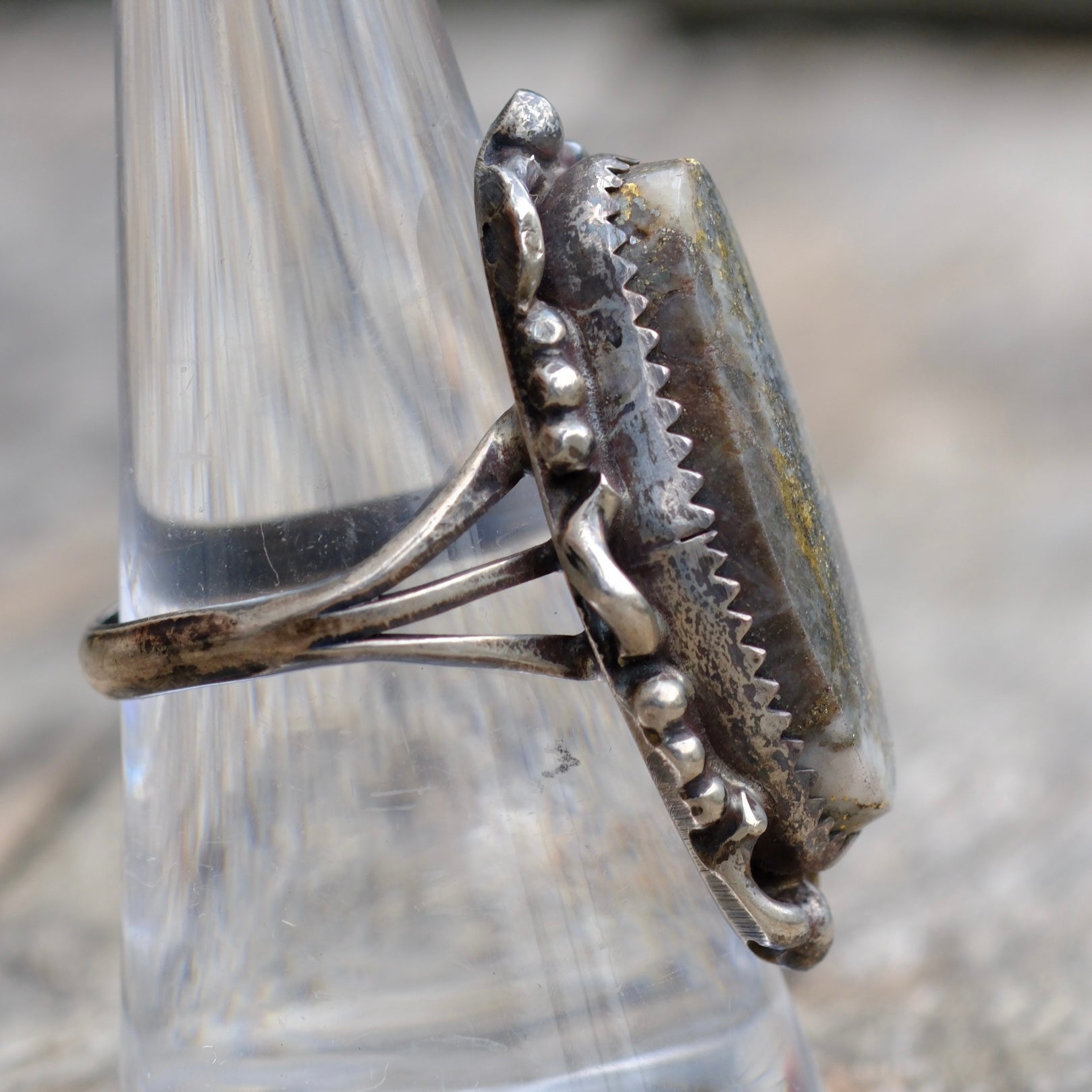 Vintage Sterling Agate Ring 8.25