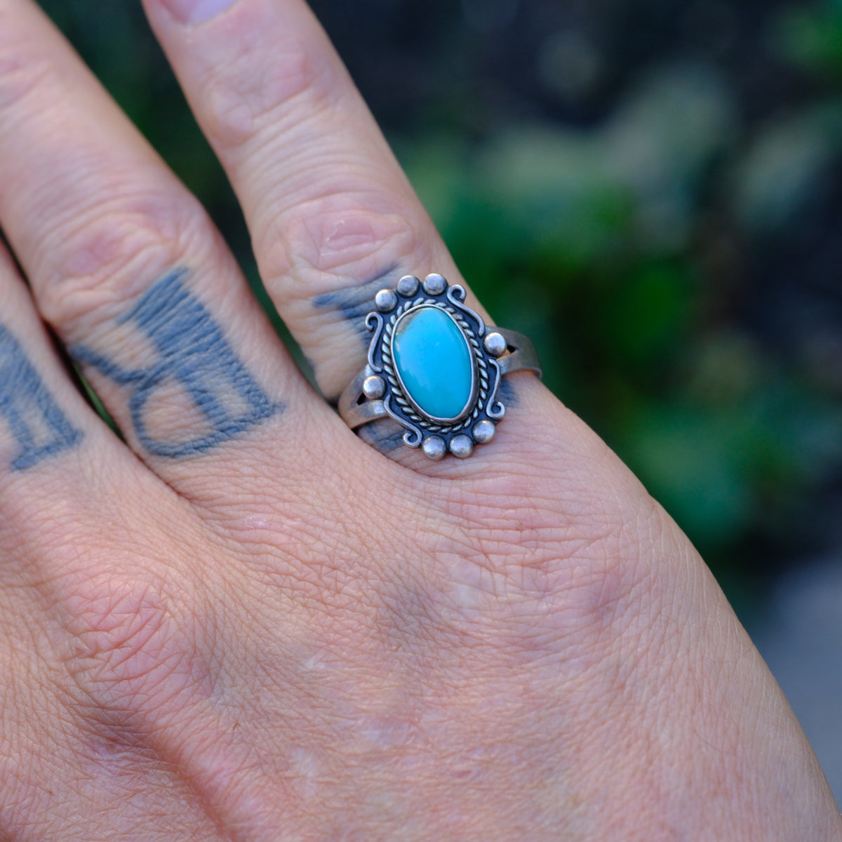 Vintage Sterling Turquoise Ring 7.75