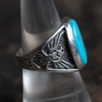 Vintage Sterling Turquoise Thunderbird Ring 8.75