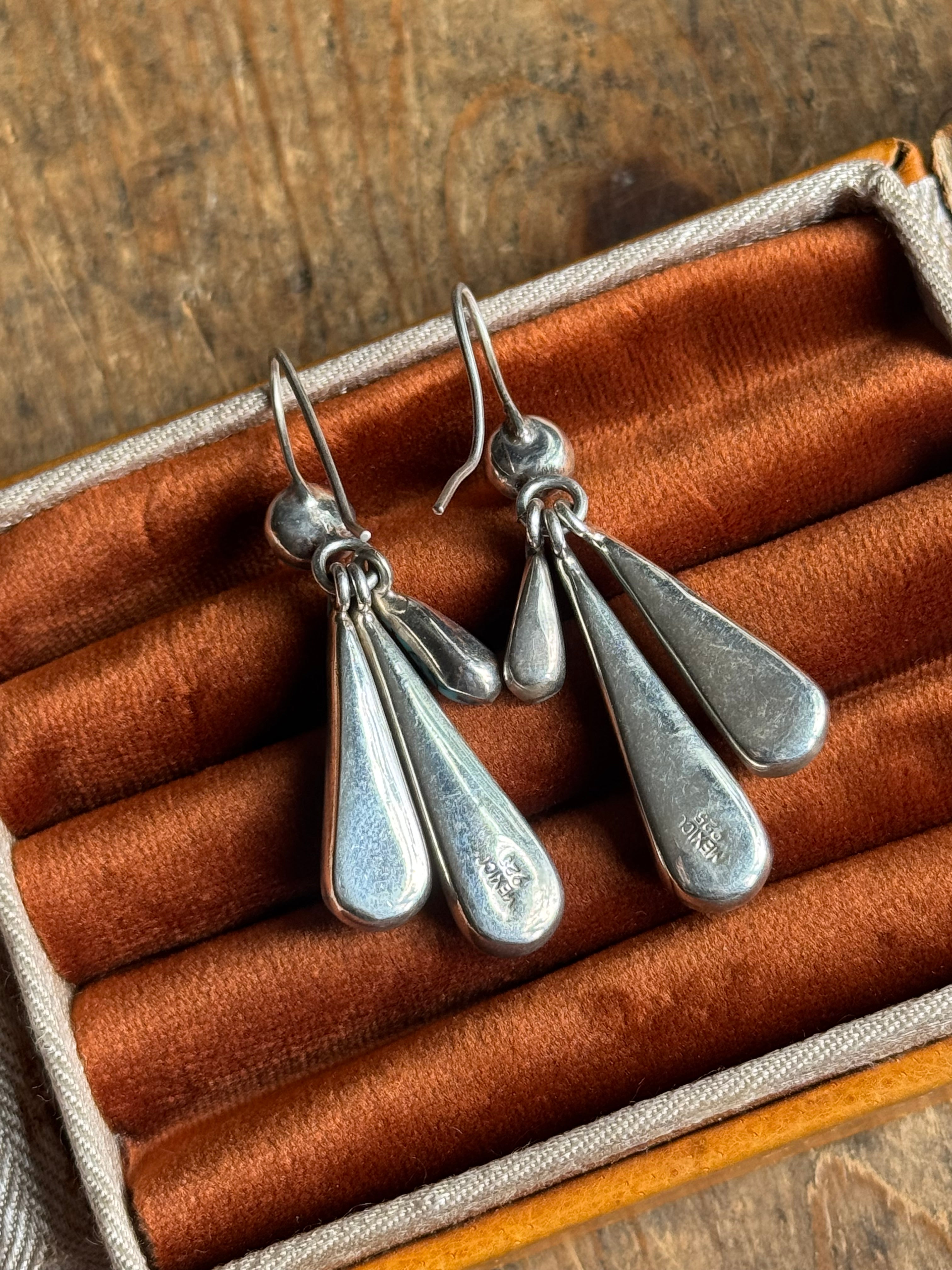 Vintage Sterling Silver Turquoise Teardrop Chandelier Earrings