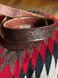 Vintage Hand Tooled Dark Brown Leather Horse Belt