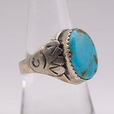Vintage Sterling Turquoise Stamped Band Ring 8.25