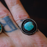 Vintage Sterling Turquoise Roper Ring 7.75