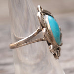 Vintage Sterling Turquoise Feather Ring 6.5