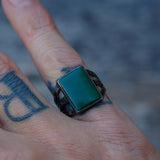 Vintage Sterling Older Turquoise Stamped Band Ring 6