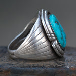 Vintage Sterling Turquoise Ribbed Band Ring 10.25