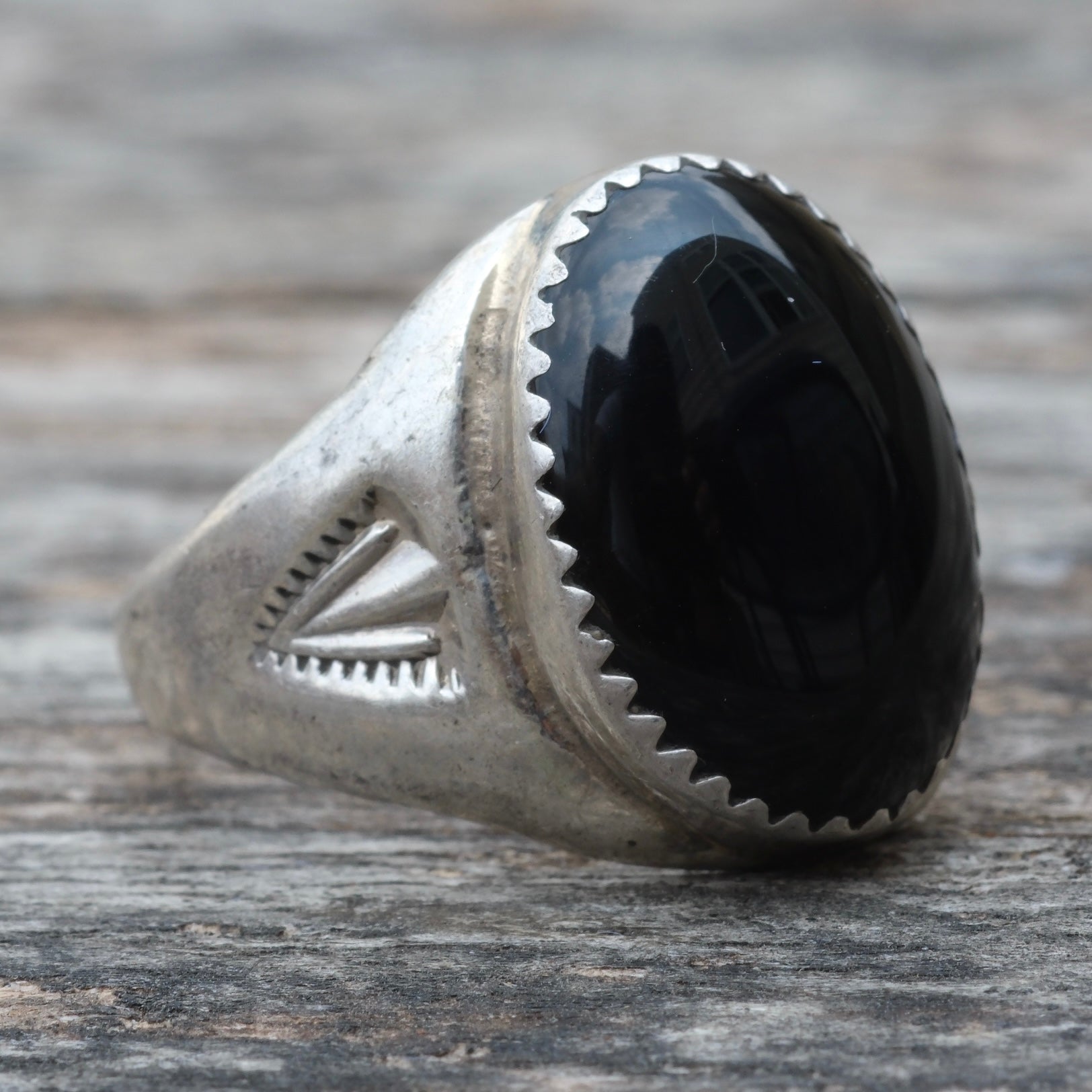 Vintage Sterling Onyx Stamped Band Ring 9.5