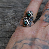 Vintage Sterling 2-Stone Turquoise Bear Paw Ring 5