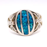 Vintage Sterling Crushed Turquoise Inlay Thunderbird Ring 13