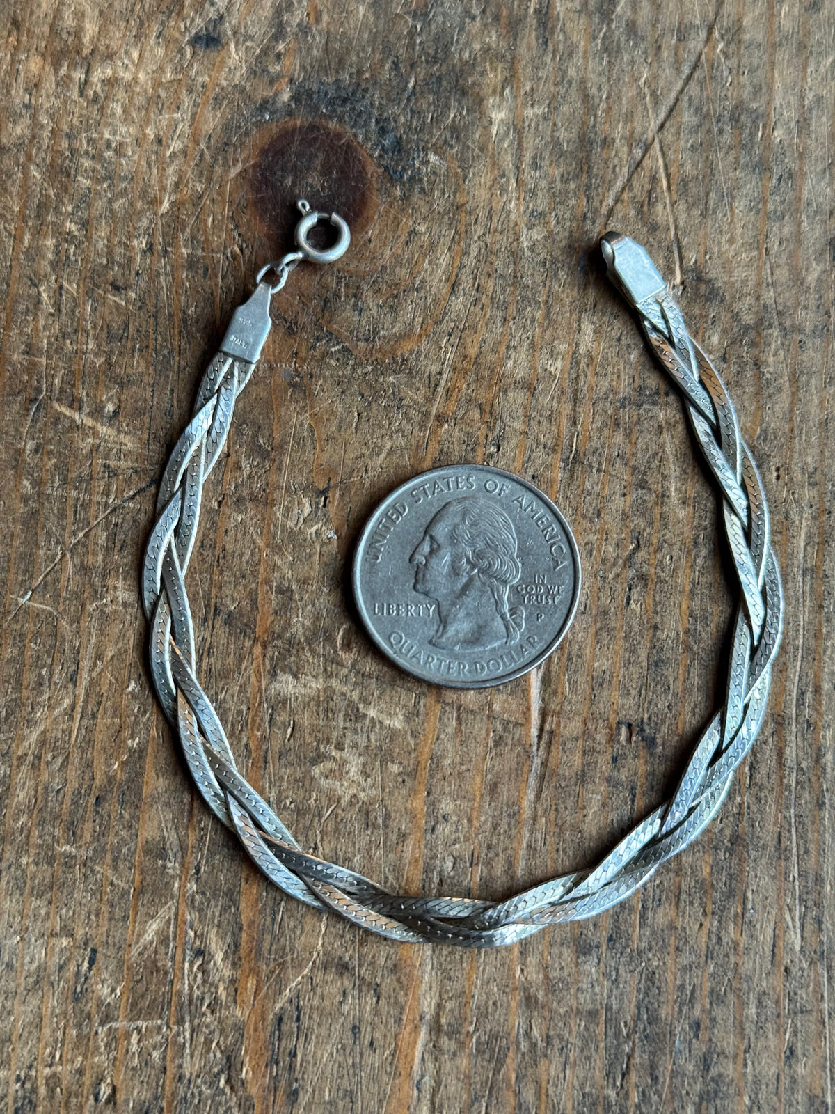 Vintage Sterling Silver Braided Herringbone Chain Bracelet