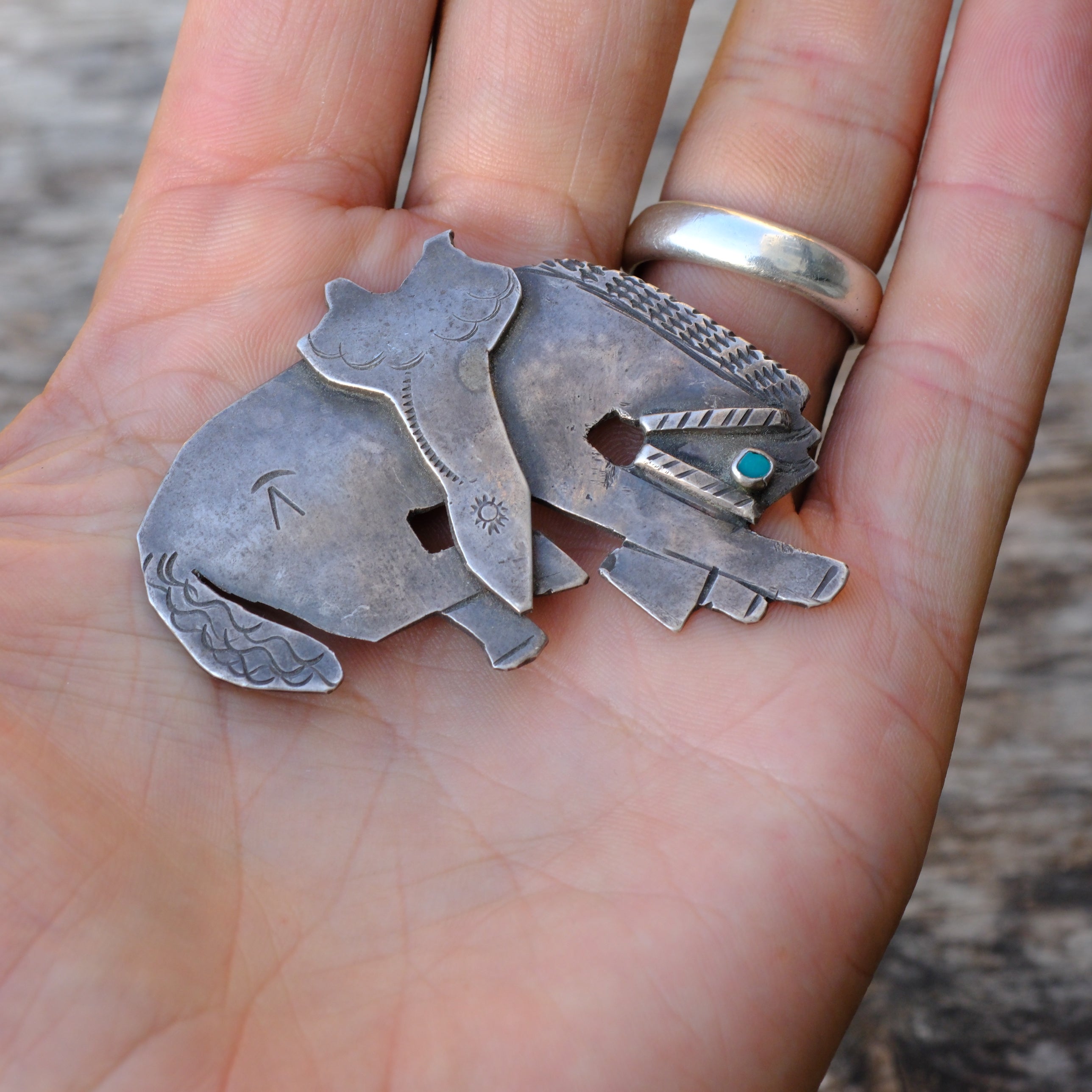 Vintage Sterling Silver Turquoise Horse Brooch