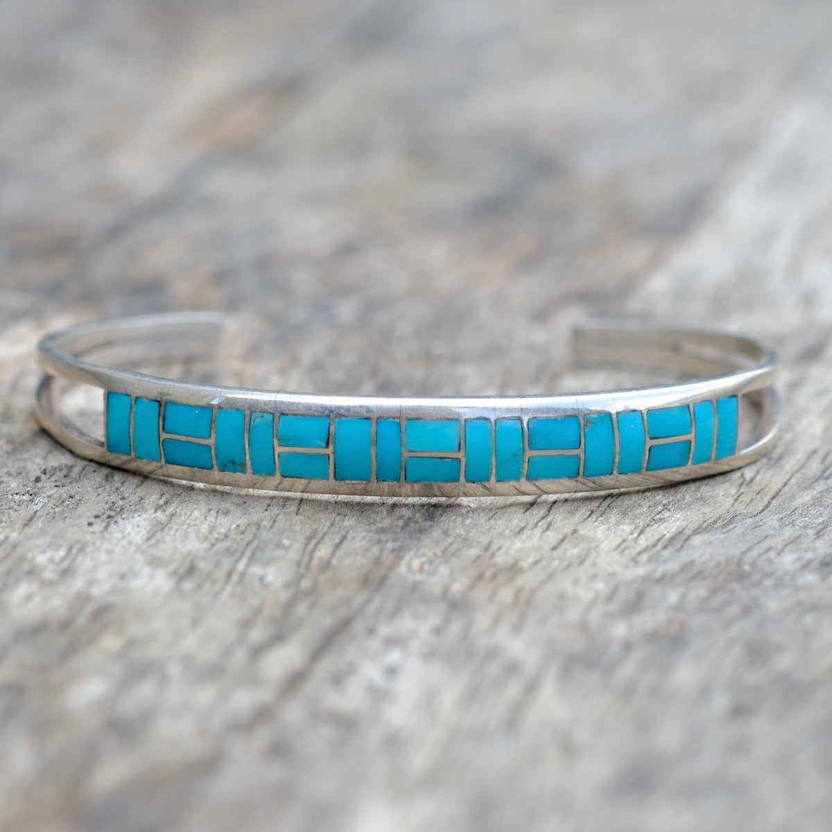 Vintage Sterling Silver Turquoise Inlay Cuff Bracelet