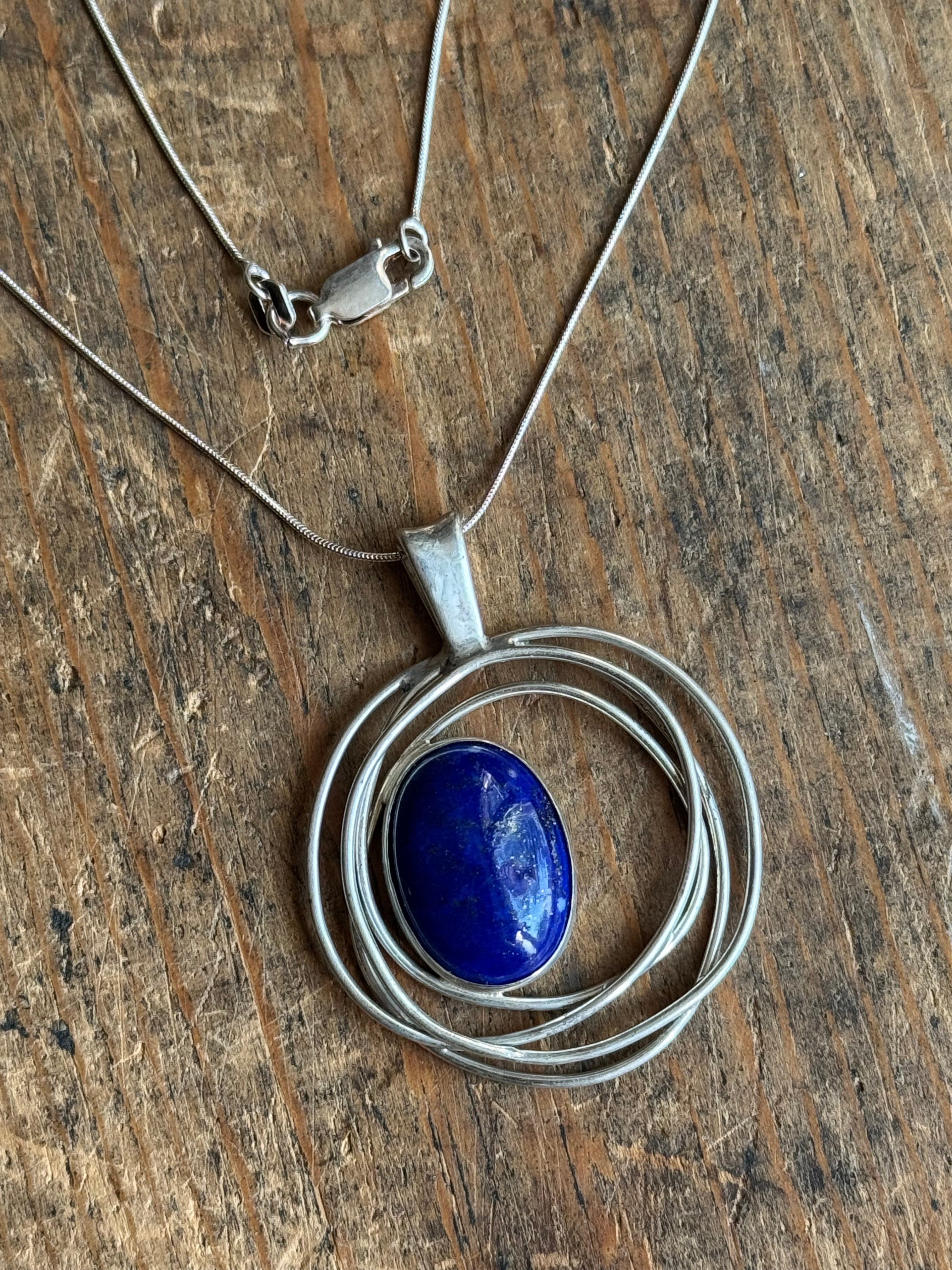 Vintage Sterling Silver Lapis Modernist 23" Necklace