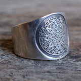 Vintage Sterling Aztec Calendar Cigar Band Ring 9.25