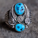 Vintage Sterling 2-Stone Turquoise Ring 10.75