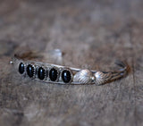 Vintage Sterling 5-Stone Onyx Feather Cuff 6.5"