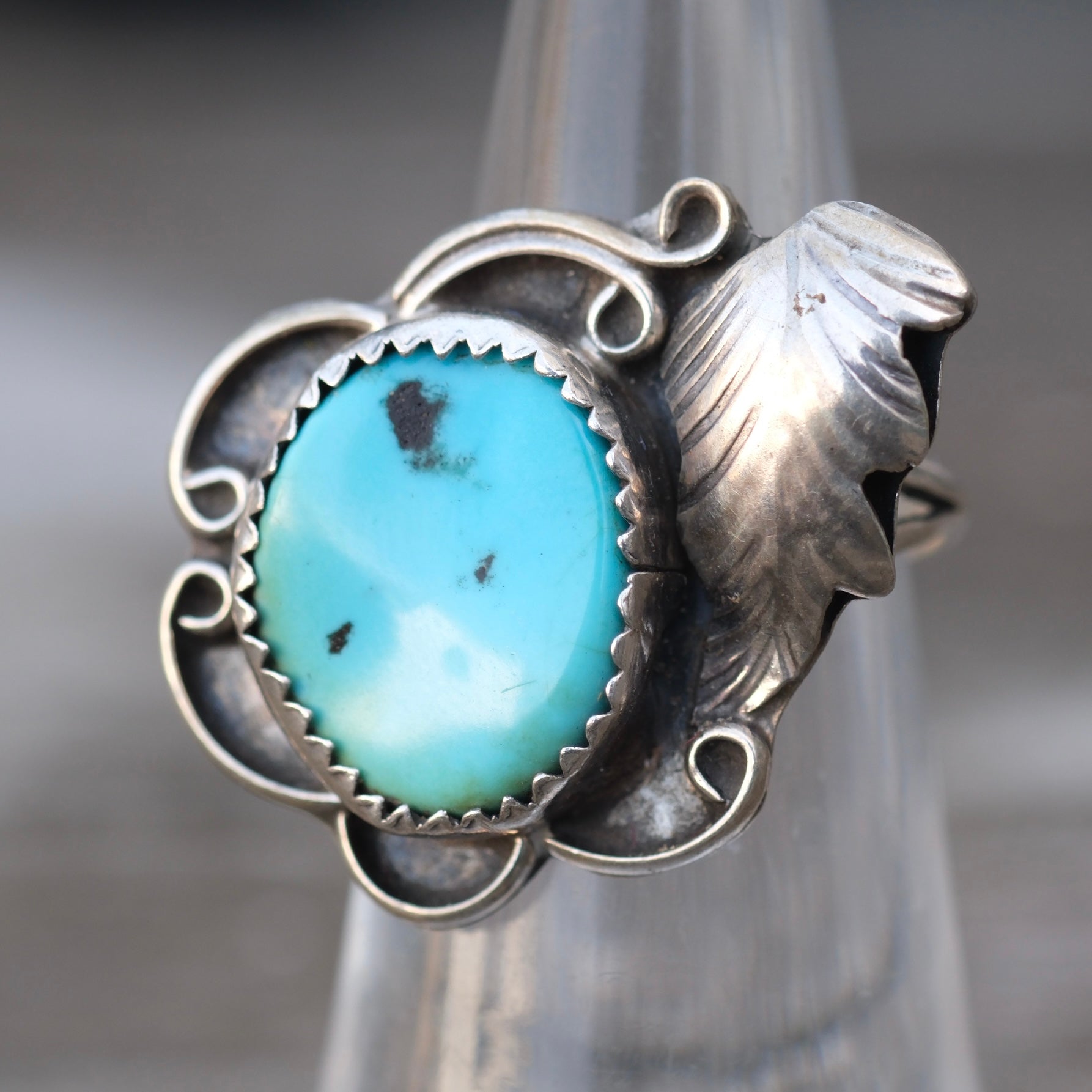 Vintage Sterling Turquoise Feather Ring 5.5