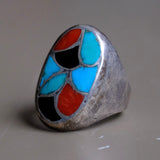 Vintage Sterling Multistone Inlay Fish Scale Ring 10