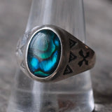 Vintage Sterling Abalone Stamped Arrows Ring 11.25