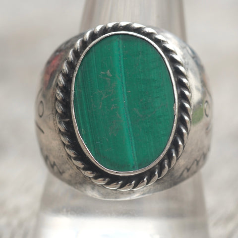 Vintage Sterling Malachite Stamped Band Ring 11