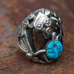 Vintage Sterling Turquoise Claw Ring 12.75