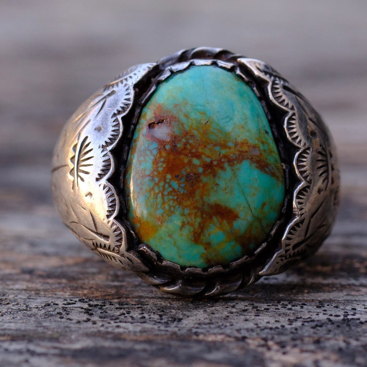 Vintage Sterling Stamped Turquoise Ring 10.5