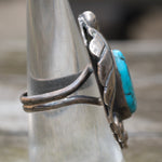 Vintage Sterling Turquoise Feather Ring 6.5