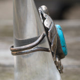 Vintage Sterling Turquoise Feather Ring 6.5