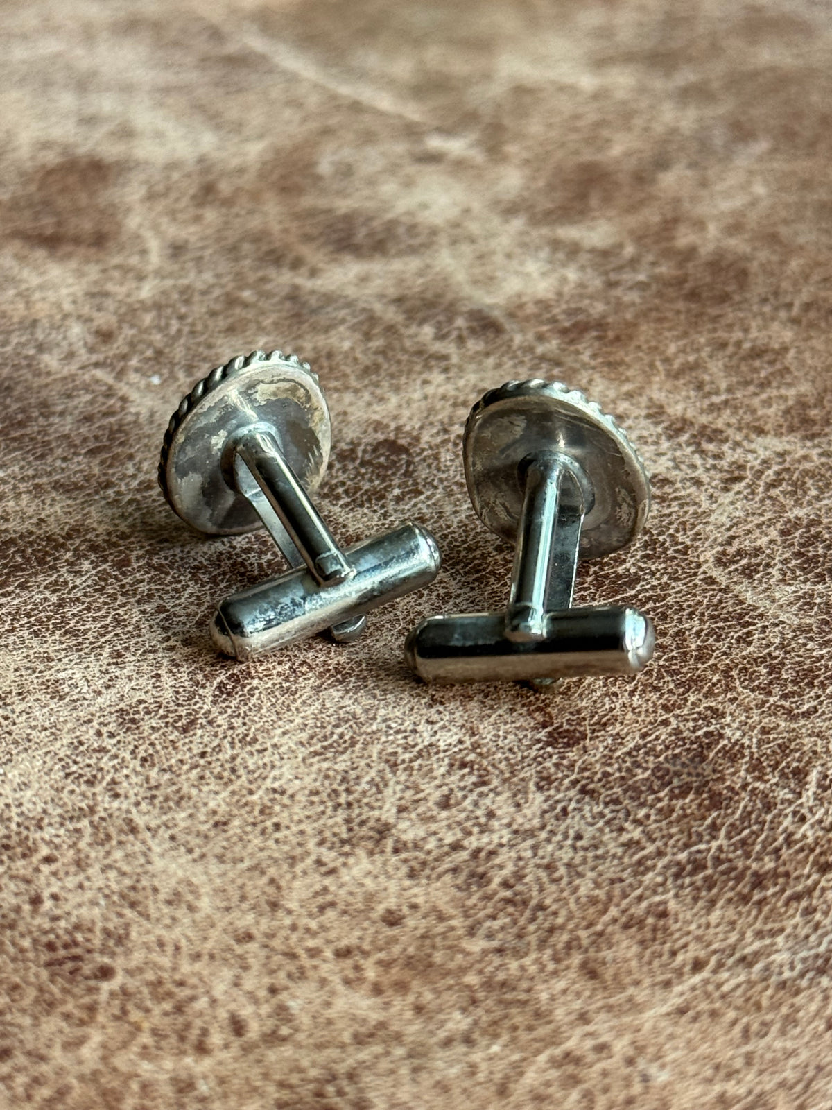 Vintage Sterling Silver Roped Turquoise Cufflinks