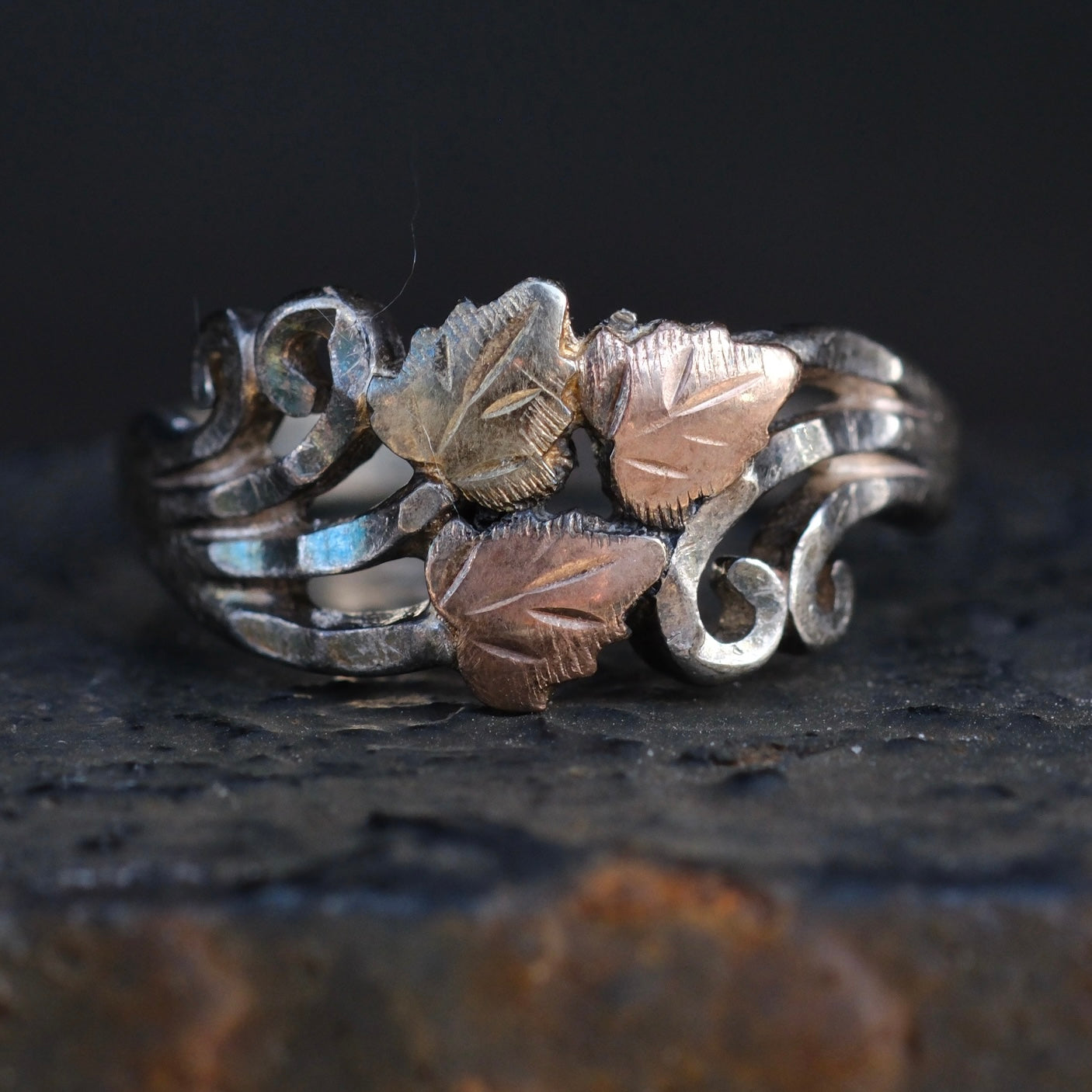 Vintage Sterling and Gold Leaf Ring 5.75