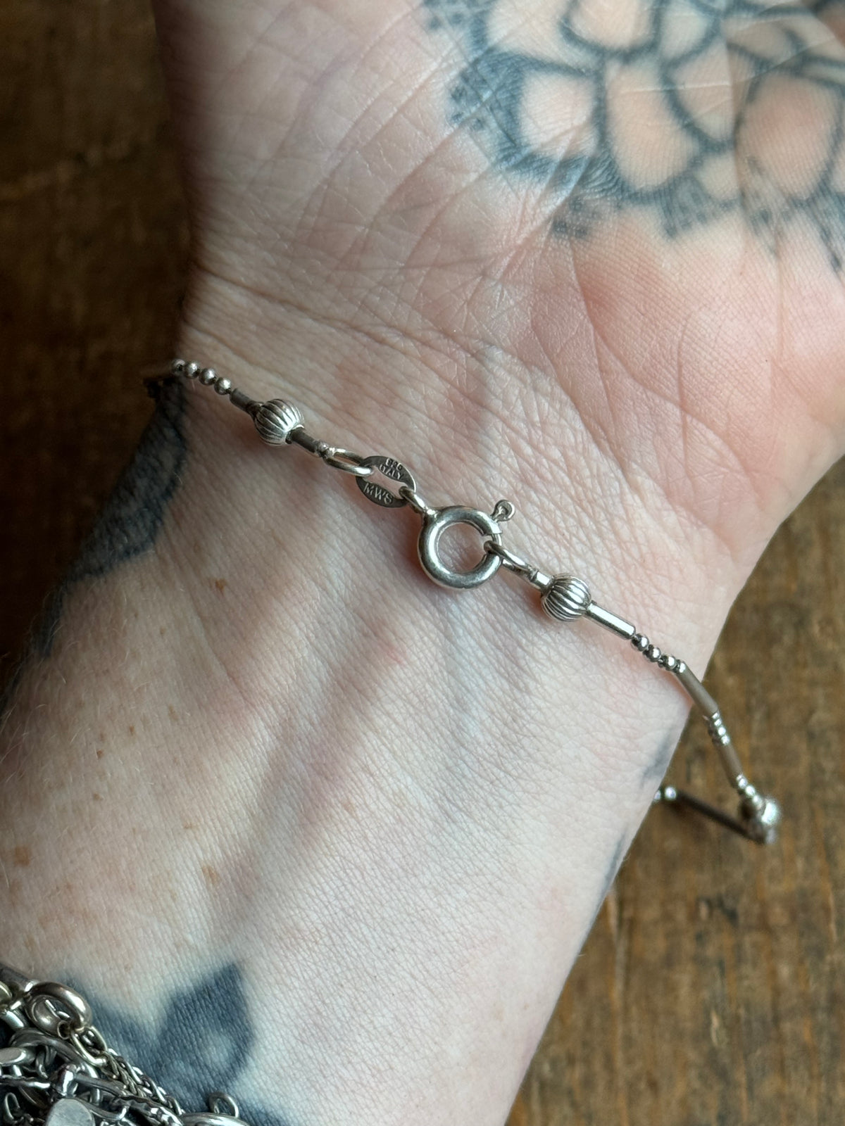 Vintage Sterling Silver Bar & Bead Chain Bracelet