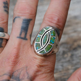 Vintage Sterling Crushed Turquoise Inlay Hummingbird Ring 11.5