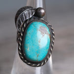 Vintage Sterling Turquoise Feather Ring 5.25