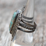 Vintage Sterling Turquoise Florette Ring 7