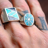 Vintage Sterling Crushed Turquoise Inlay Ring 9.75